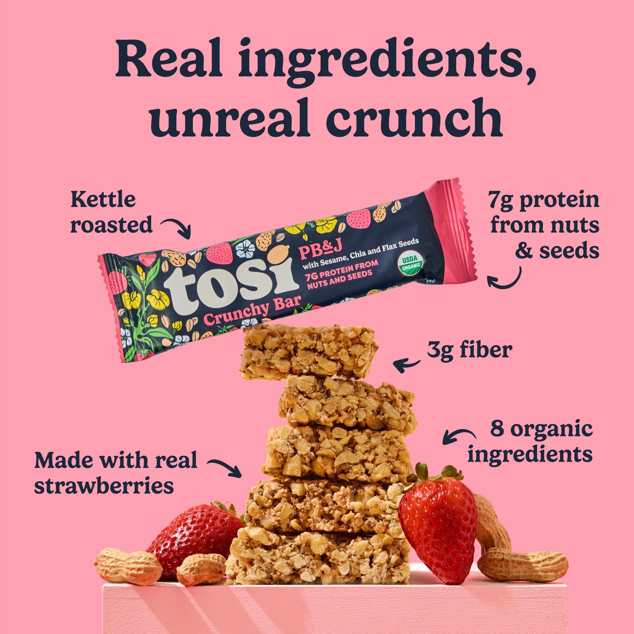 Tosi PB&J single unwrapped bar demonstrating portable grab-and-go benefit