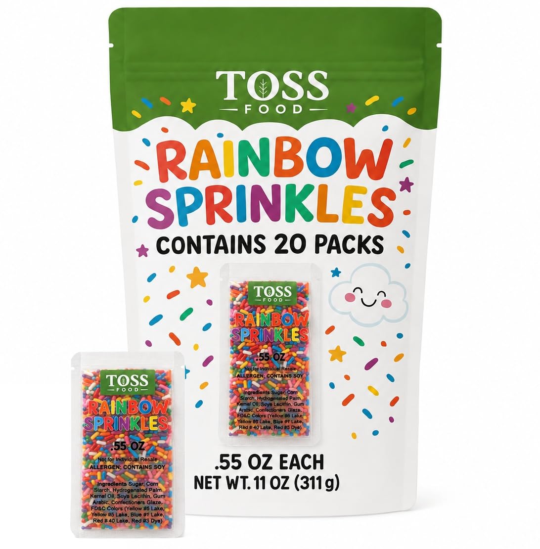 TOSS front packet display showing 20 sealed serving pouches for quick use