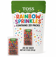TOSS front packet display showing 20 sealed serving pouches for quick use