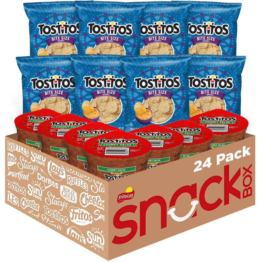 Frito Lay Tostitos blue front packaging showing variety pack and contents benefit convenience