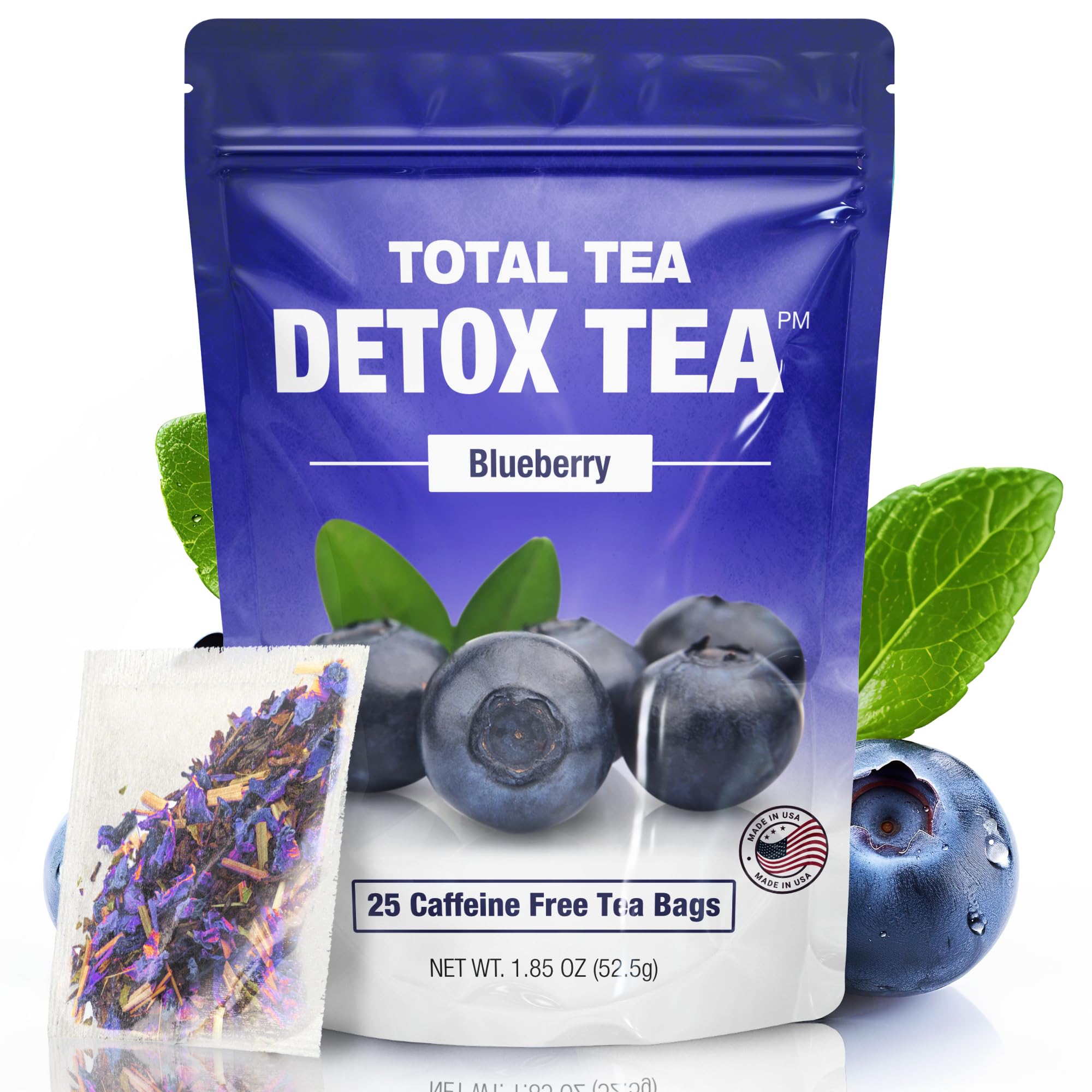 Total Tea front packaging showing product name and blueberry imagery benefits clarity