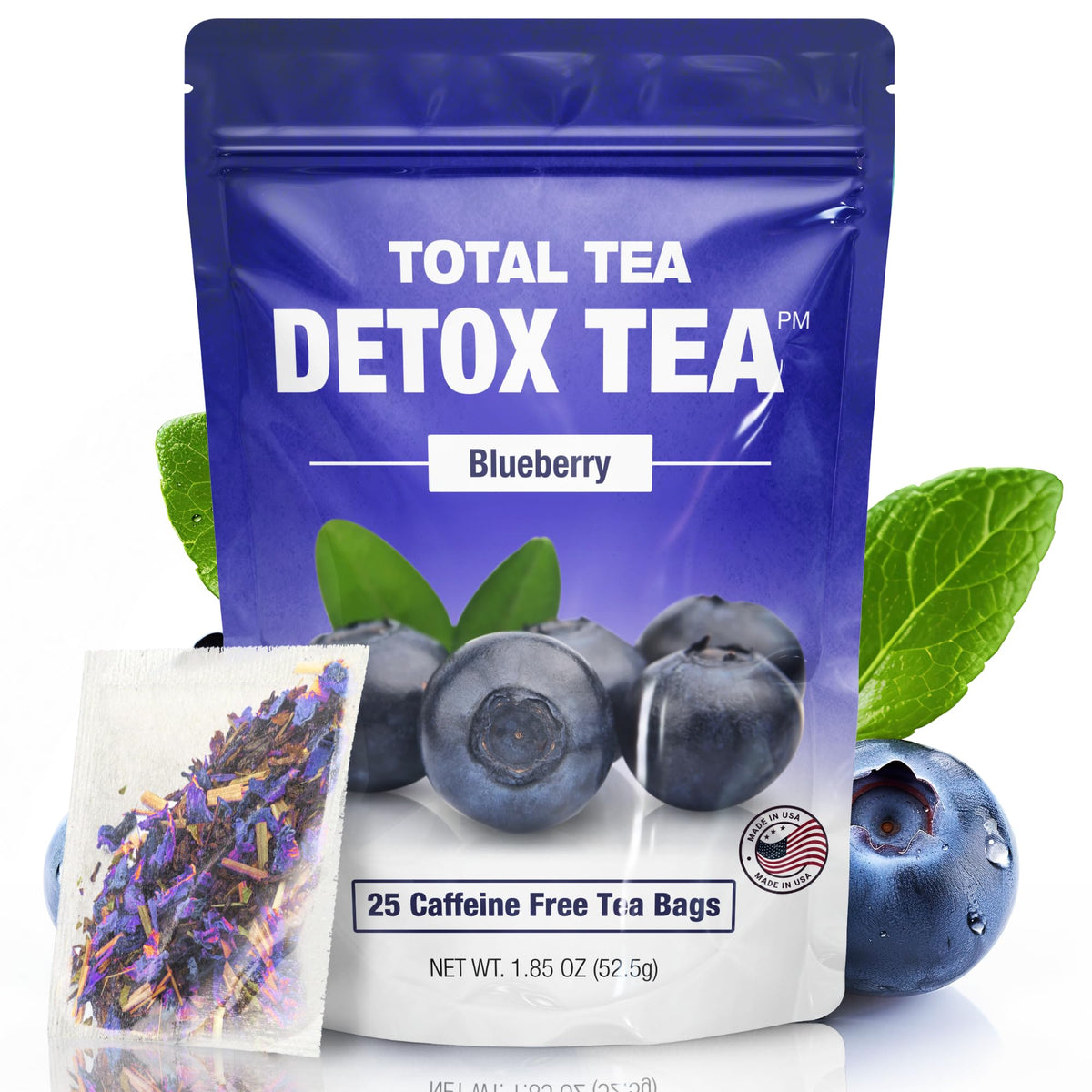 Total Tea front packaging showing product name and blueberry imagery benefits clarity