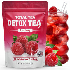 Total Tea front packaging showing product name and raspberry imagery benefits clear labeling