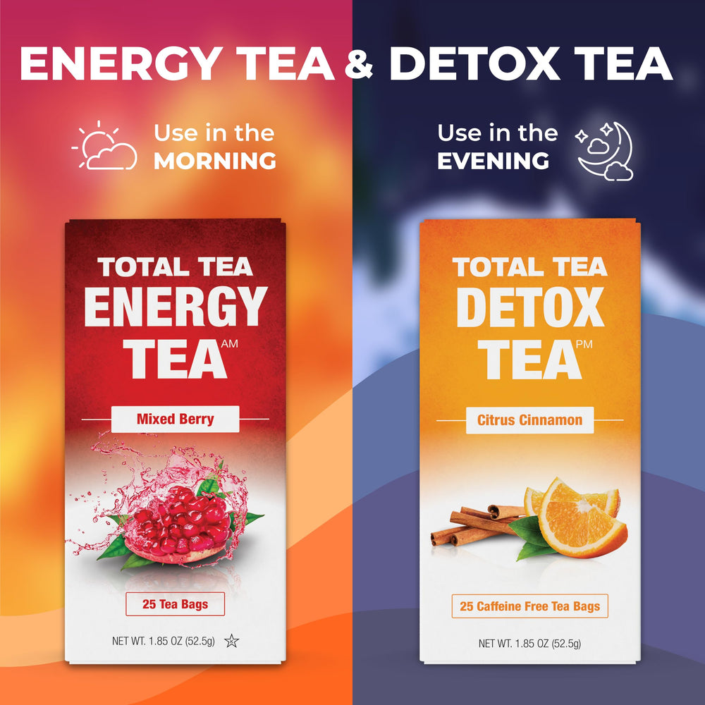 Total Tea lifestyle morning routine image with mug and laptop showing focused energy