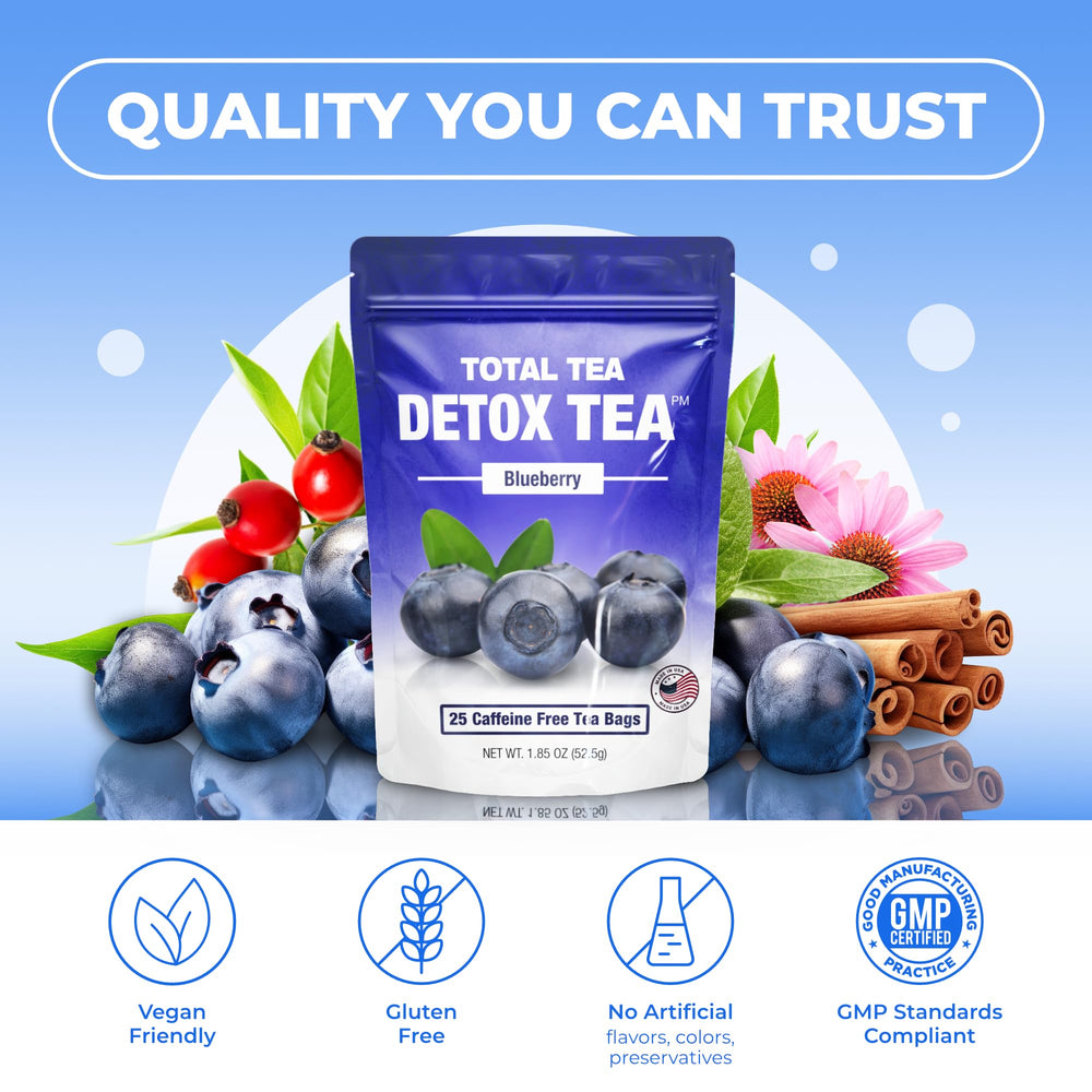 Total Tea on breakfast table next to fruit bowl showing lifestyle hydration benefit