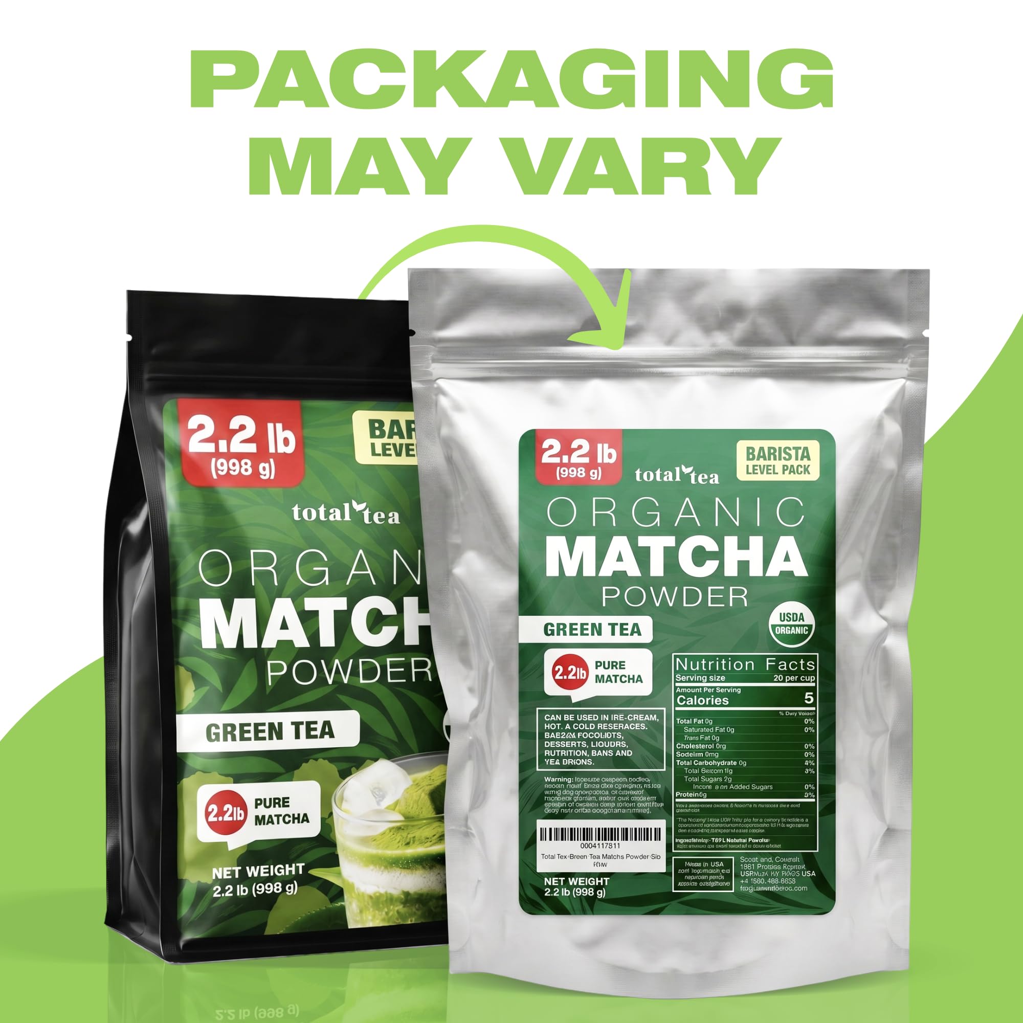 Total Tea matcha latte in cup with froth, brand matched for creamy drinks