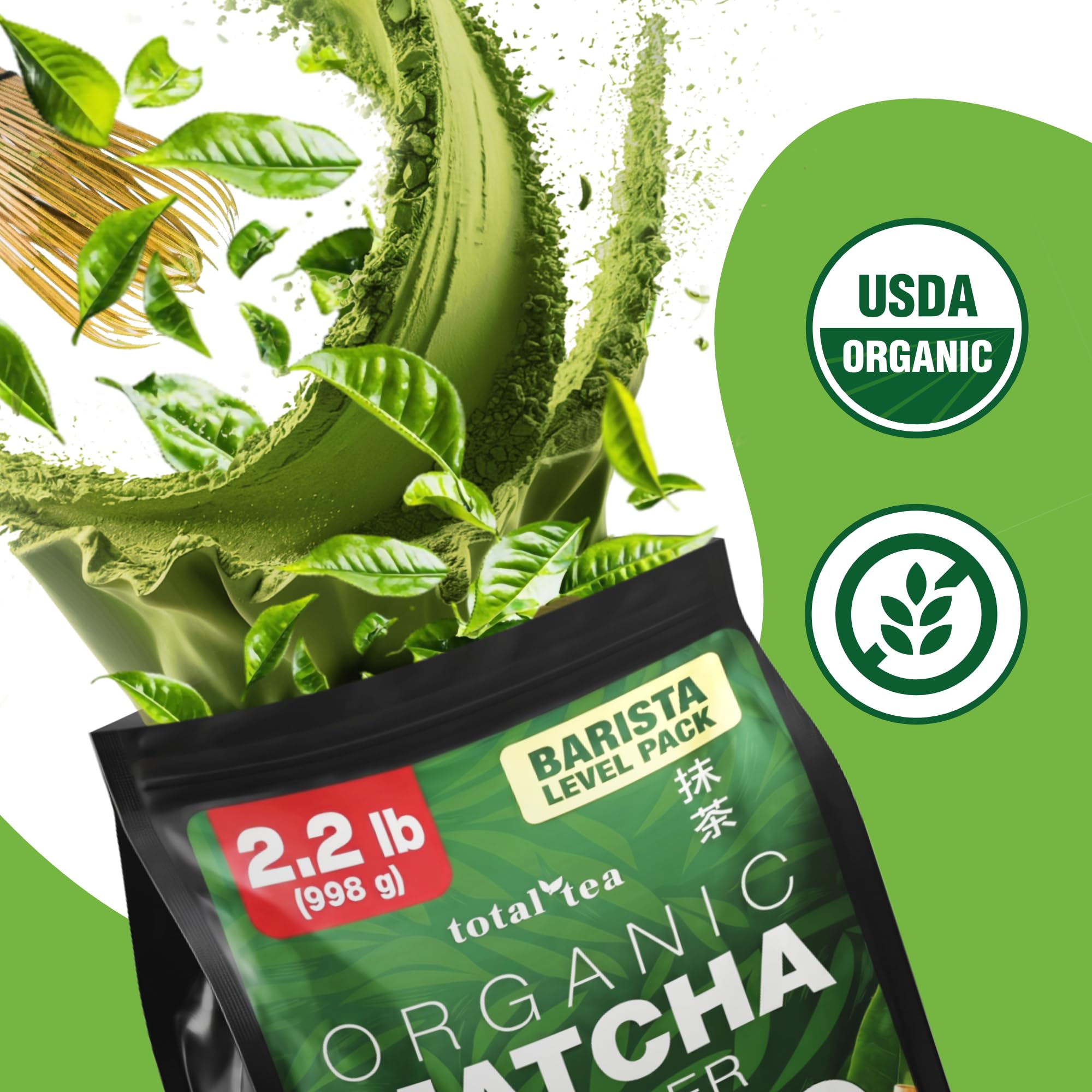 Total Tea pouch label detail highlighting USDA Organic certification and purity