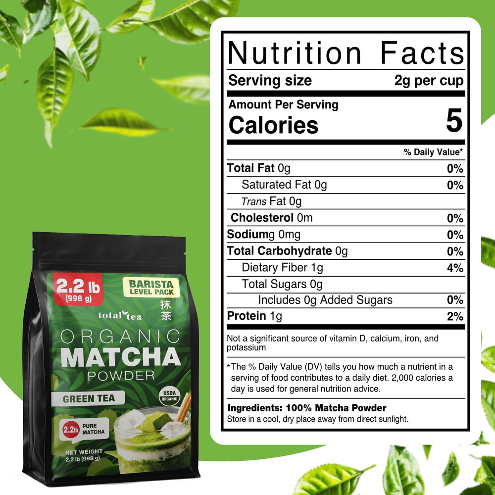 Total Tea powder close-up fine texture and vibrant green color for smooth mixing