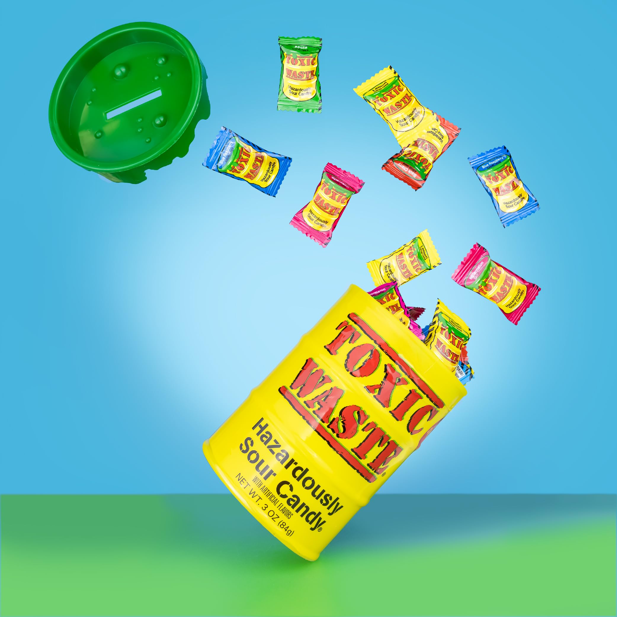 TOXIC WASTE pack placed on table in party setting suggesting shareability and fun