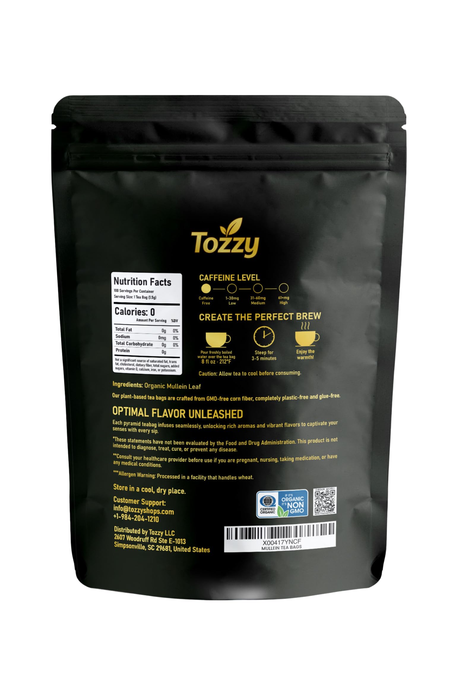 TOZZY box beside measuring cup showing scale and 100 single-serve portions