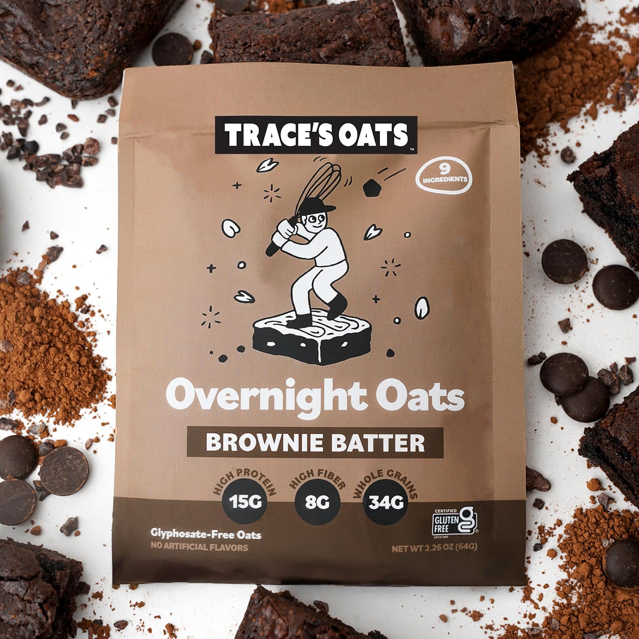 TracesOats pouch next to smartphone to show compact size and on-the-go convenience