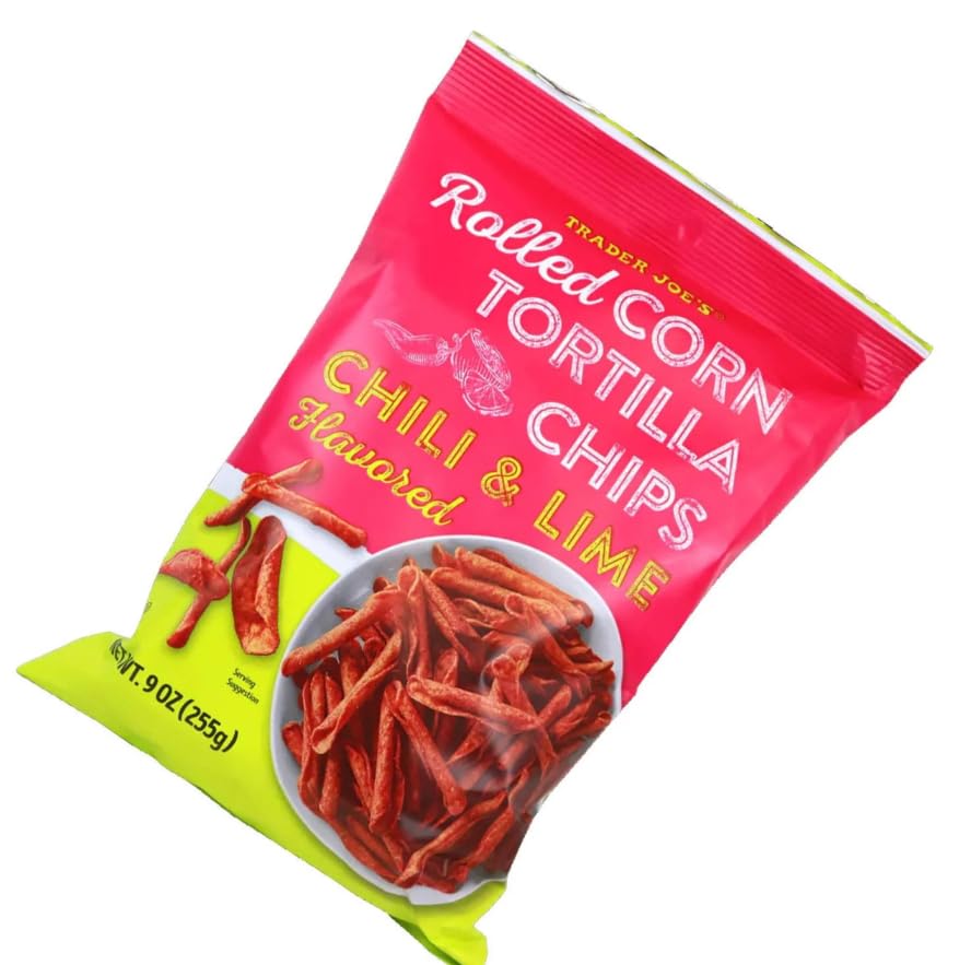 Trader Joe's close-up of rolled chip texture highlighting extra-crunch and sturdy scoopability