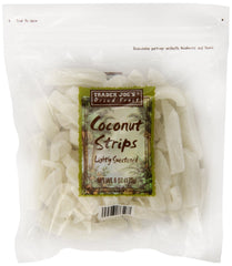 Trader Joe's close-up of toasted coconut strip texture for snacking appeal