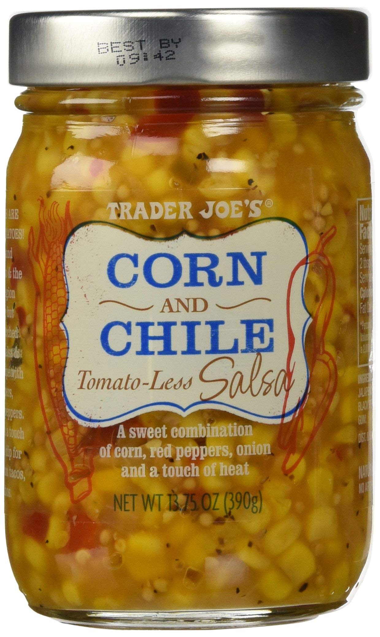 Trader Joe's jar front view showing corn and chile salsa perfect for chips