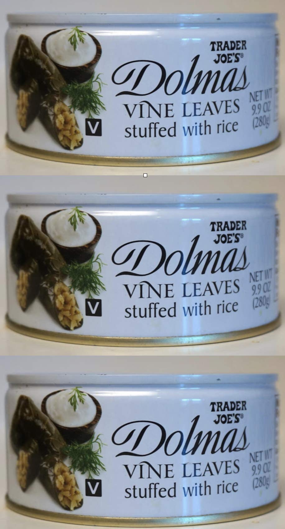 Trader Joe's dolmas front packaging showing jar label and product benefit of ready-to-eat convenience