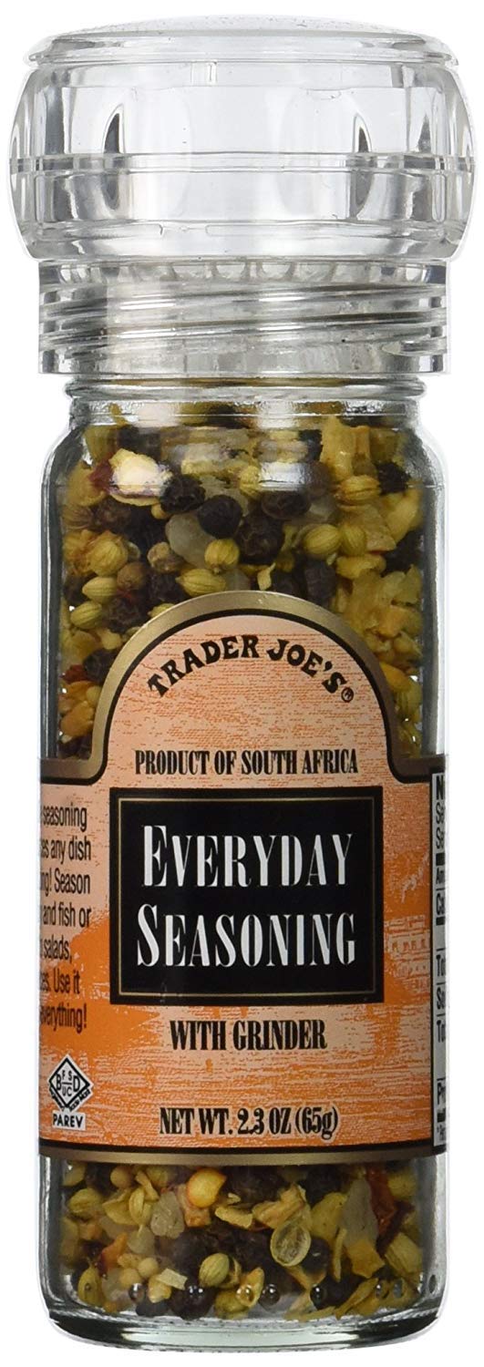 Trader Joe's Everyday Seasoning front grinder shot showing easy fresh-grind benefit