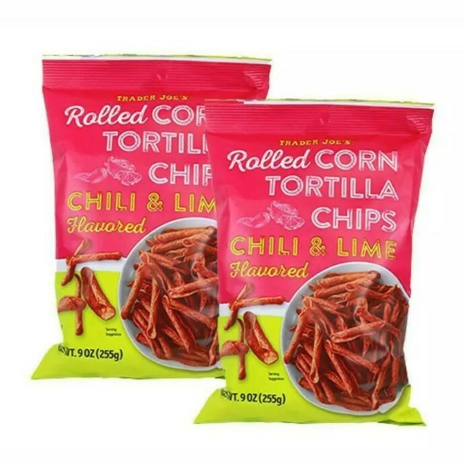 Trader Joe's front packaging showing chili & lime flavor and two-pack convenience for parties