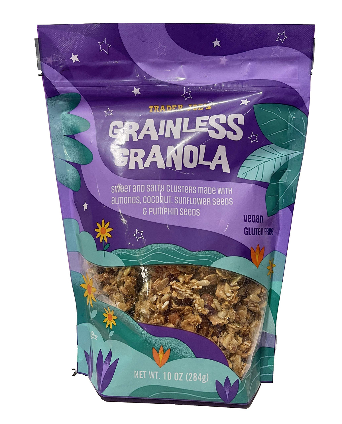 Trader Joe's grainless granola front packaging showing label and cluster texture