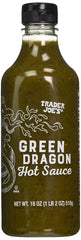 Trader Joe's Green Dragon front bottle showing label and vivid green color, perfect for adding bright heat