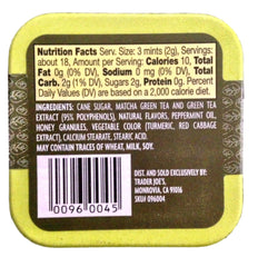 Trader Joe's close-up of a single green tea infused mint, clear texture and natural herbs visible