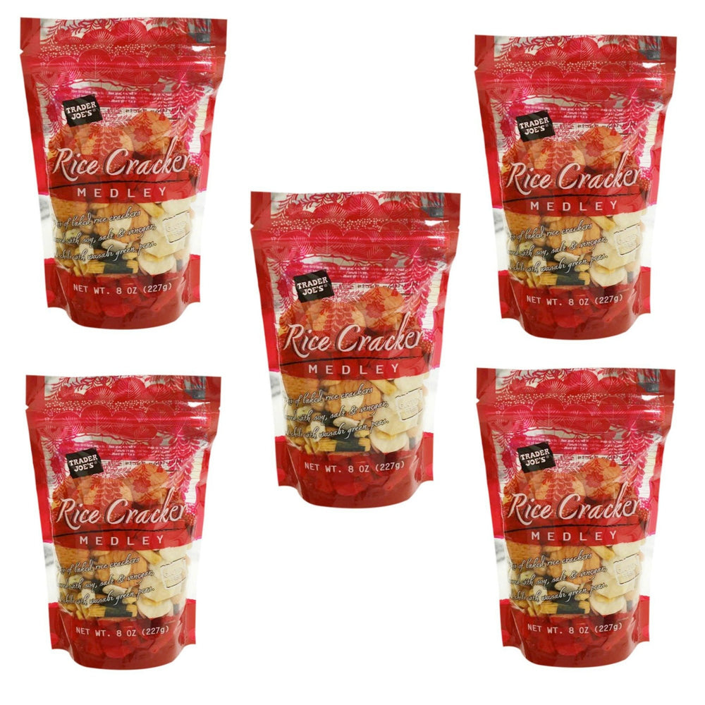 Trader Joe's snack bowl with mixed rice crackers and wasabi peas served for sharing and entertaining