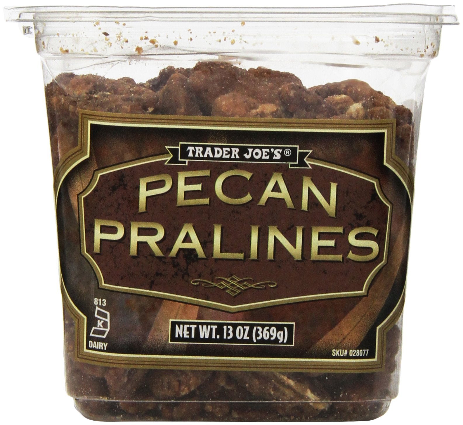Trader Joe's front packaging showing pralines and resealable pouch, convenient snack