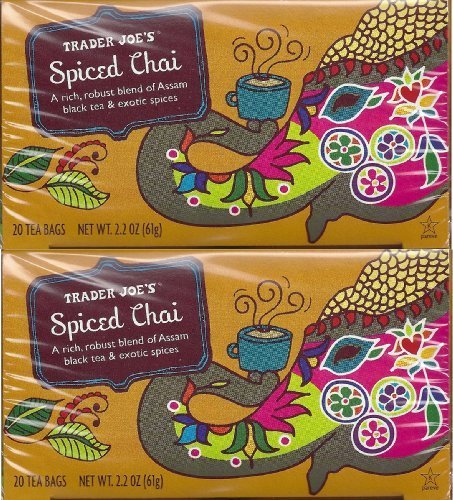 Trader Joe's spiced chai front packaging showing rich blend and warming flavor benefit