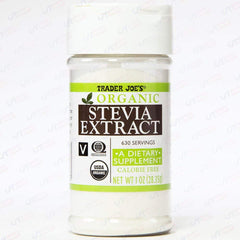 Trader Joe's stevia front packaging showing jar and calorie-free benefit