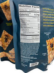 Trader Joe's close-up of cracker texture with mung beans and seeds highlighting crunchy benefit