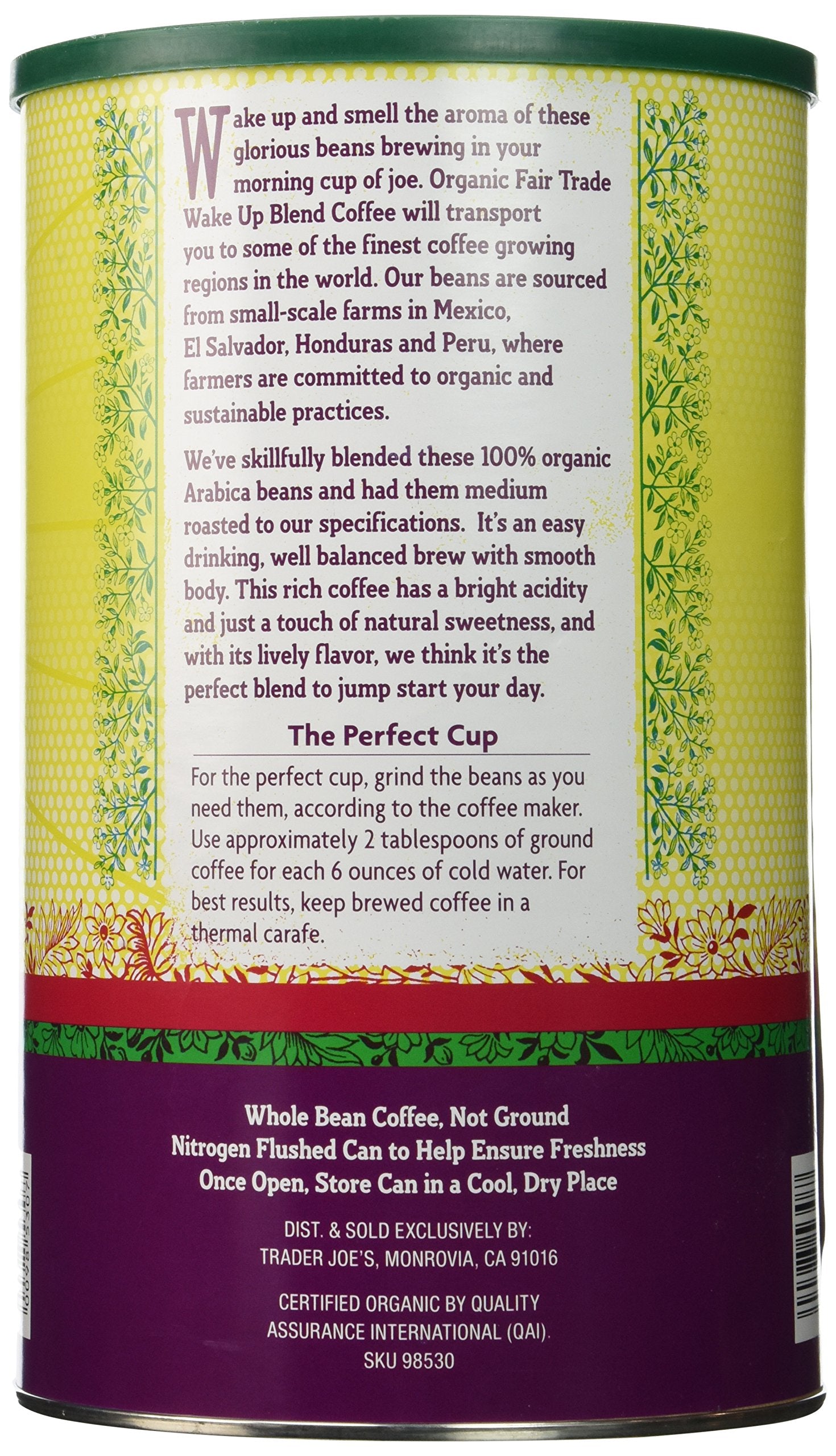 Trader Joe's Wake Up Blend whole beans close-up highlighting rich roast and aroma