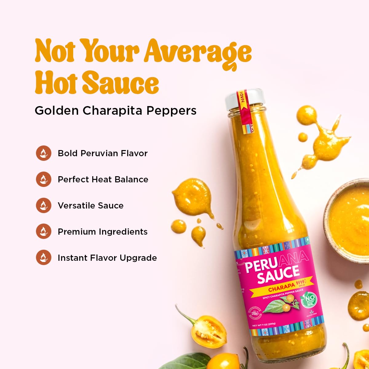 TRADICIÓN PERUANA pouring charapita sauce over taco for bright flavor boost