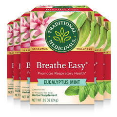 Traditional Medicinals box front showing eucalyptus mint branding and benefits