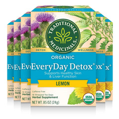 Traditional Medicinals front packaging showing organic lemon detox blend and benefits