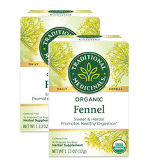 Traditional Medicinals box front showing organic fennel tea, clear ingredient benefit