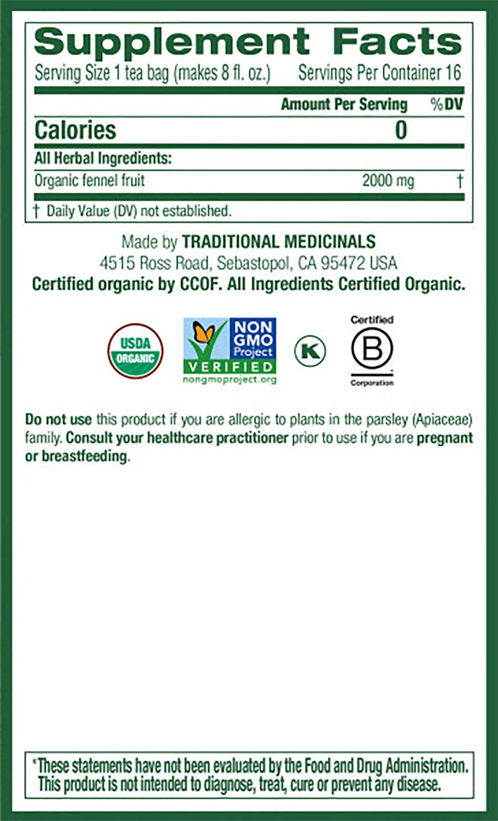 Traditional Medicinals fennel tea beside dinner plate, conveys postmeal soothing benefit