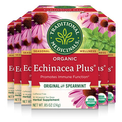 Traditional Medicinals front packaging showing product name and organic claims benefits
