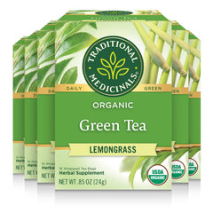 Traditional Medicinals front box showing 96 tea bags and bright lemongrass flavor benefit