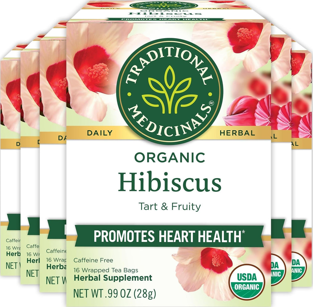 Traditional Medicinals front packaging showing 96-count box and organic badge benefits