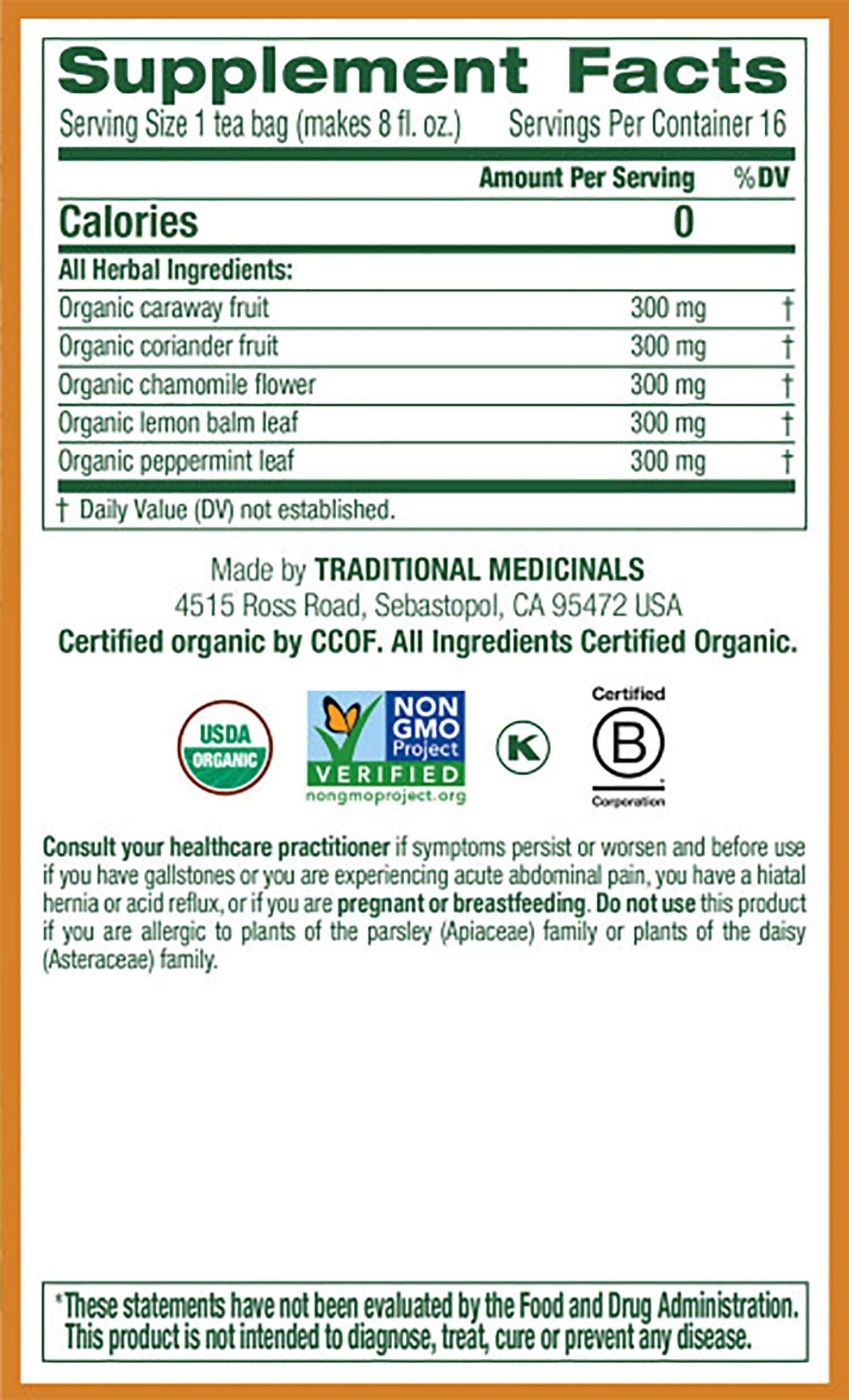 Traditional Medicinals chilled glass of iced chamomile mint tea refreshing after meals