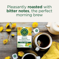 Traditional Medicinals close-up of roasted dandelion root texture highlighting rich aroma