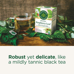 Traditional Medicinals dried raspberry leaves texture highlighting natural quality
