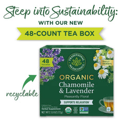 Traditional Medicinals tea bag close-up revealing compostable material and aroma