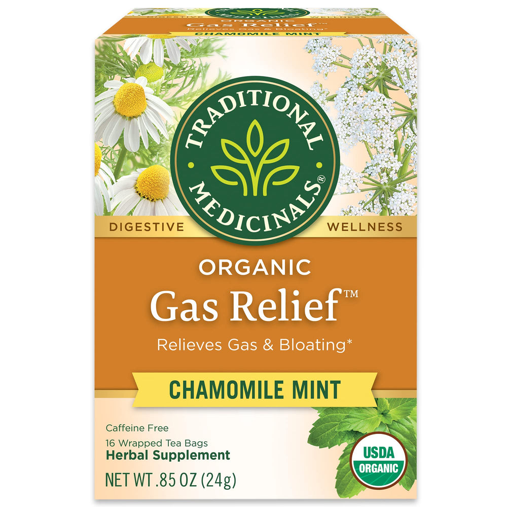 Traditional Medicinals close-up of a tea bag revealing fine herbal blend for soothing flavor
