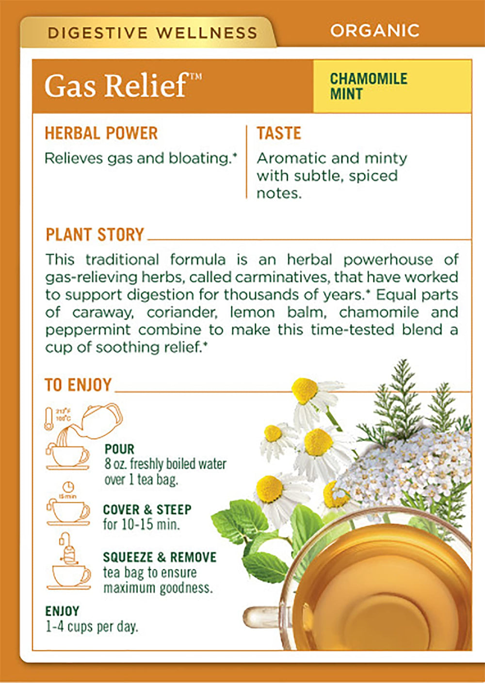 Traditional Medicinals loose chamomile and peppermint herbs displayed for ingredient transparency
