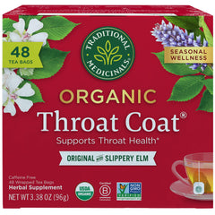 Traditional Medicinals front packaging showing organic throat coat benefits