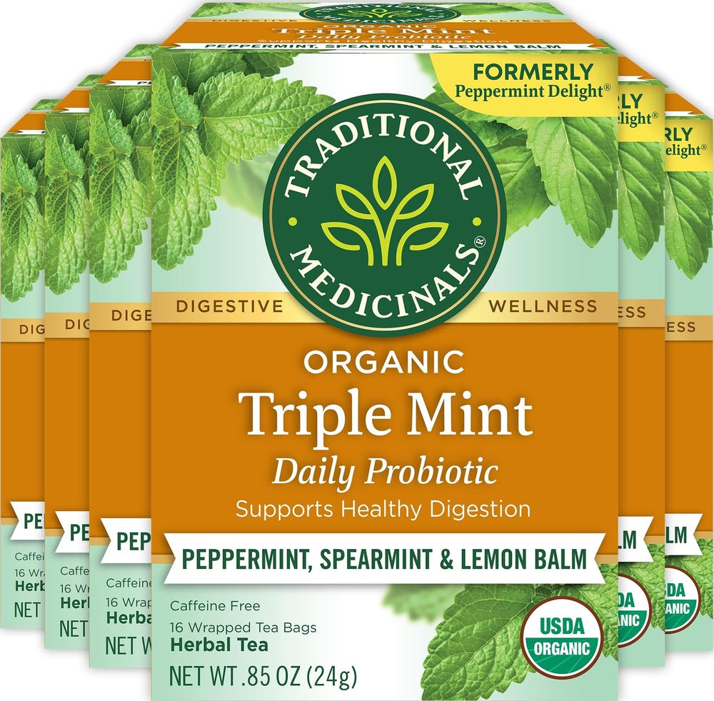 Traditional Medicinals front packaging showing 96 tea bags and organic label benefit