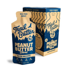 Trail Butter front packaging showing salted brownie peanut pouch and benefits