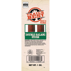 Trail's Best unwrapped beef stick texture close-up showing moist double salami flavor and bite satisfaction