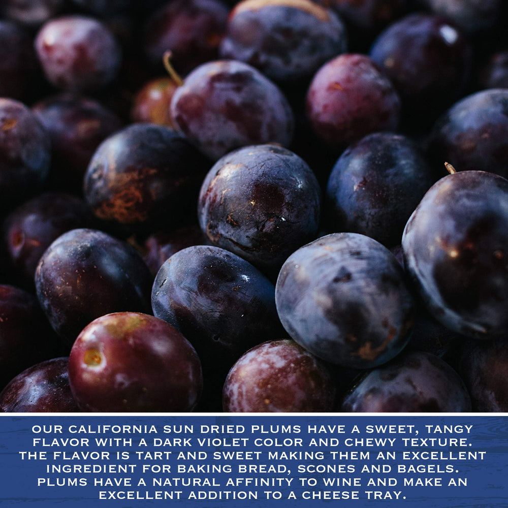Traina chopped plum halves ready for baking with usable pieces