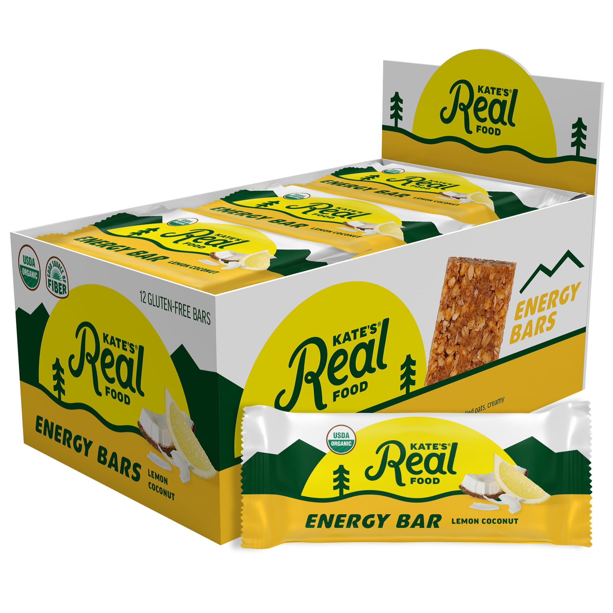 Tram Bar front packaging of Kate's Lemon Coconut bars showing organic badge and size